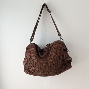 Costanza Rota Italian Woven Brown Leather Slouchy Crossbody & Handheld Bag